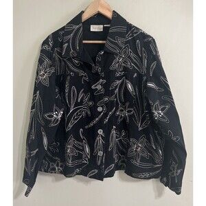 Studio Works, Black with Floral Embroidered Jacket. 2x